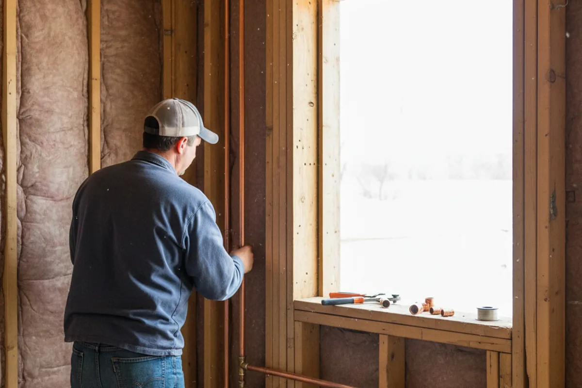 Licensed plumber running new copper supply lines in a Fairmount home
